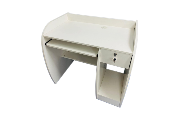 White Meta Furniture computer table with drawer and keyboard shelf for home office