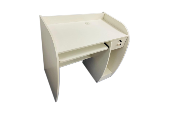 White computer table with drawer and open shelves by Meta Furniture for home office