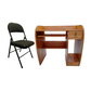 Meta Furniture Computer Table With Drawer & Fabric Folding Chair in wood finish and black fabric seat