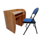 Meta Furniture computer table with drawer and fabric folding chair in blue and wood finish