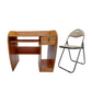 Meta Furniture computer table with drawer and leather folding chair set in wood and beige