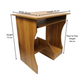 Computer table with slide and leather folding chair by Meta Furniture with wood finish and dimensions shown