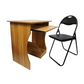 Meta Furniture computer table with slide and leather folding chair set in black and wood finish