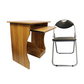 Meta Furniture Computer Table With Slide and Leather Folding Chair set in wood and black leather