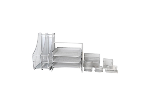 Meta Furniture Desk Organiser 7 Pieces set with metal mesh trays and compartments for office supplies