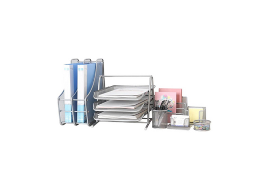 Meta Furniture Desk Organiser 7 Pieces set with file holders, paper trays, pen cup, and sticky notes holder