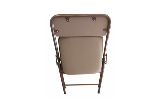 Meta Furniture Fabric Folding Chair Turkish in brown color with metal frame and padded seat viewed from the back