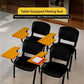 Fabric Stacking Chair With Tablet in black with orange tablet armrests for meetings and presentations