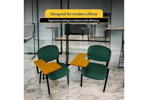 Meta Furniture Fabric Stacking Chair With Tablet in green with ergonomic design for modern offices