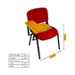 Red Fabric Stacking Chair With Tablet by Meta Furniture showing dimensions of seat and tablet