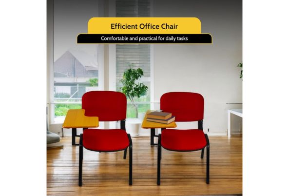 Meta Furniture red Fabric Stacking Chair With Tablet designed for efficient office use and daily tasks
