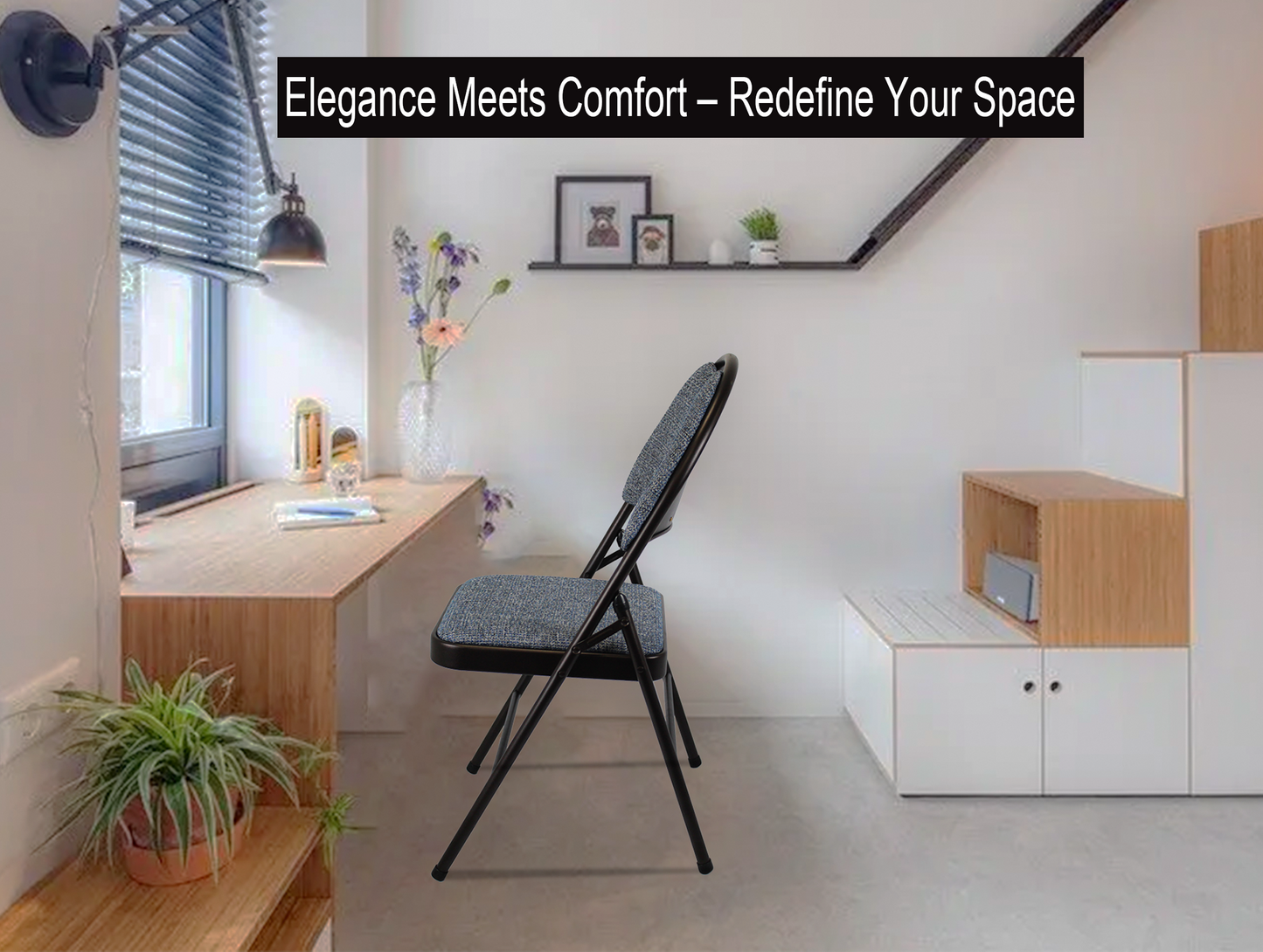 Meta Furniture Heavy Duty Folding Chair with Padded Seat & Backrest
