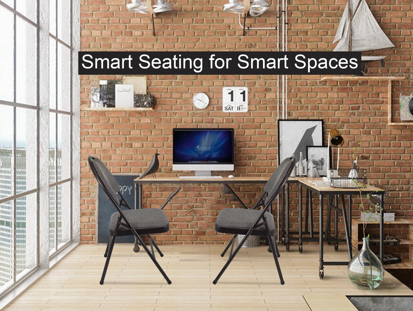 Meta Furniture Heavy Duty Folding Chair with Padded Seat & Backrest