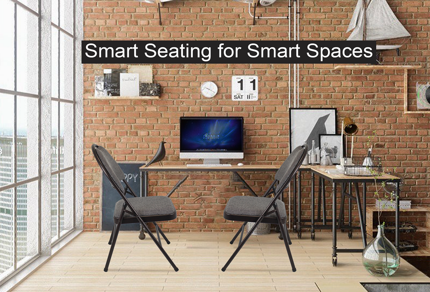 Meta Furniture Heavy Duty Folding Chair with Padded Seat & Backrest