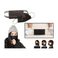 Black facemask by Meta Furniture shown worn, stretched, and in multiple views for comfort and fit