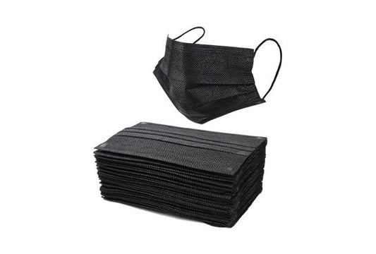 Black disposable facemask pack with ear loops for personal protective use