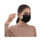 Woman wearing a black facemask with adjustable ear loops for comfortable fit