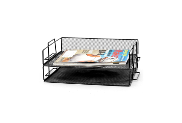 Meta Furniture File Tray Black metal mesh stackable desk organizer with magazines