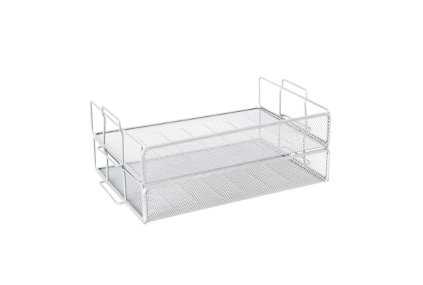 Meta Furniture metal mesh file tray black with two stackable tiers for office organization