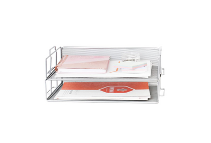 Meta Furniture File Tray Black with two-tier mesh design holding notebooks and papers 12