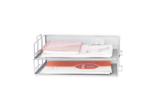 Meta Furniture File Tray Black with two-tier mesh design holding notebooks and papers 12