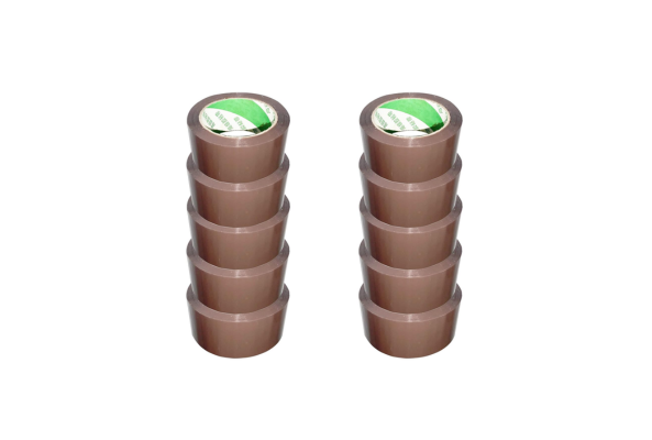 Meta Furniture brown packing tape rolls stacked in two neat columns for secure packaging
