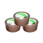 Three rolls of brown packing tape stacked with green and white labels from Meta Furniture