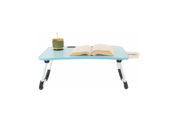 Meta Furniture laptop table with lights and drawer in blue with adjustable legs and cup holder