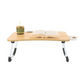 Meta Furniture Laptop Table With Lights And Drawer in wood finish with white legs holding a book and a cup