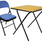 Leather Folding Chair and Exam table set by Meta Furniture with blue cushioned chair and wooden exam table