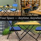 Leather Folding Chair and Exam table set with blue chairs and foldable black metal frame perfect for study or outdoor use