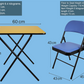 Leather folding chair and exam table set with blue seat and black metal frame from Meta Furniture