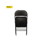 Black steel folding chair by Meta Furniture with padded seat and backrest for versatile seating