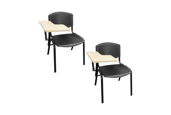 Meta Furniture plastic stacking chair with tablet in black and beige for classroom or training use