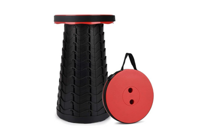 Meta Furniture Portable Tele Stool Folding in black and red with compact folding design and carrying case