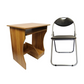 Computer Table With Slide & Leather Folding Chair set in wood finish and black seat for home office use