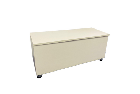 Meta Furniture beige storage box with sleek design and small black feet for home organization