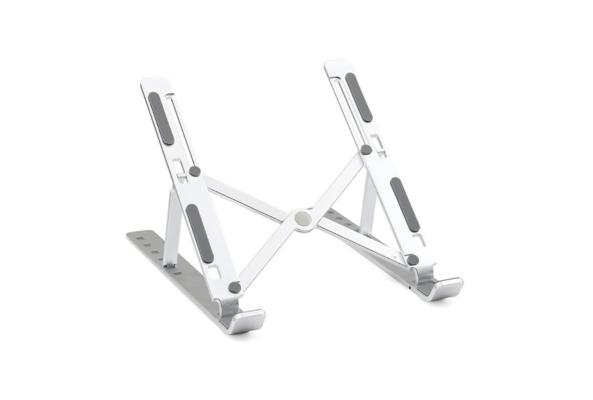 White adjustable Ipad Stand by Meta Furniture with non-slip pads for stable device support