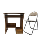 Computer Table With Slide & Leather Folding Chair set in wood finish and beige leather by Meta Furniture