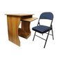 Meta Furniture computer table with slide and fabric folding chair in wood and blue fabric