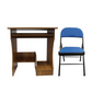 Meta Furniture computer table with slide and fabric folding chair set in wood and blue upholstery