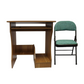 Meta Furniture Computer Table With Slide and Fabric Folding Chair in wood and green fabric
